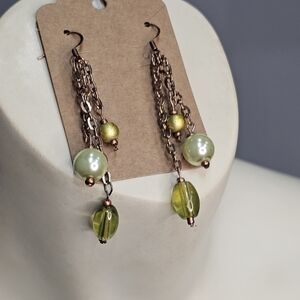 Elegant Green and Gold Chain Earrings